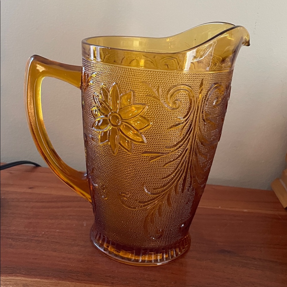 Gorgeous amber floral pitcher cocktail drinks Indiana glass